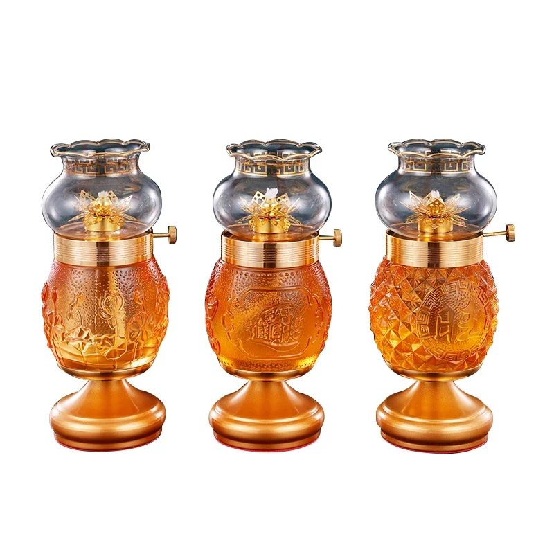 Glass Lotus Butter Lamp Holder Supply Lamp Holder Windproof Household Butter Lamp Holder Candlestick