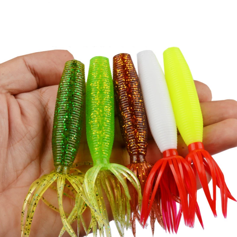 Señuelos blandos Caitou Squid, señuelos de pesca de alta densidad, señuelos de pesca en 5 colores, señuelos de calamar para pescar lubina negra, 3 uds.