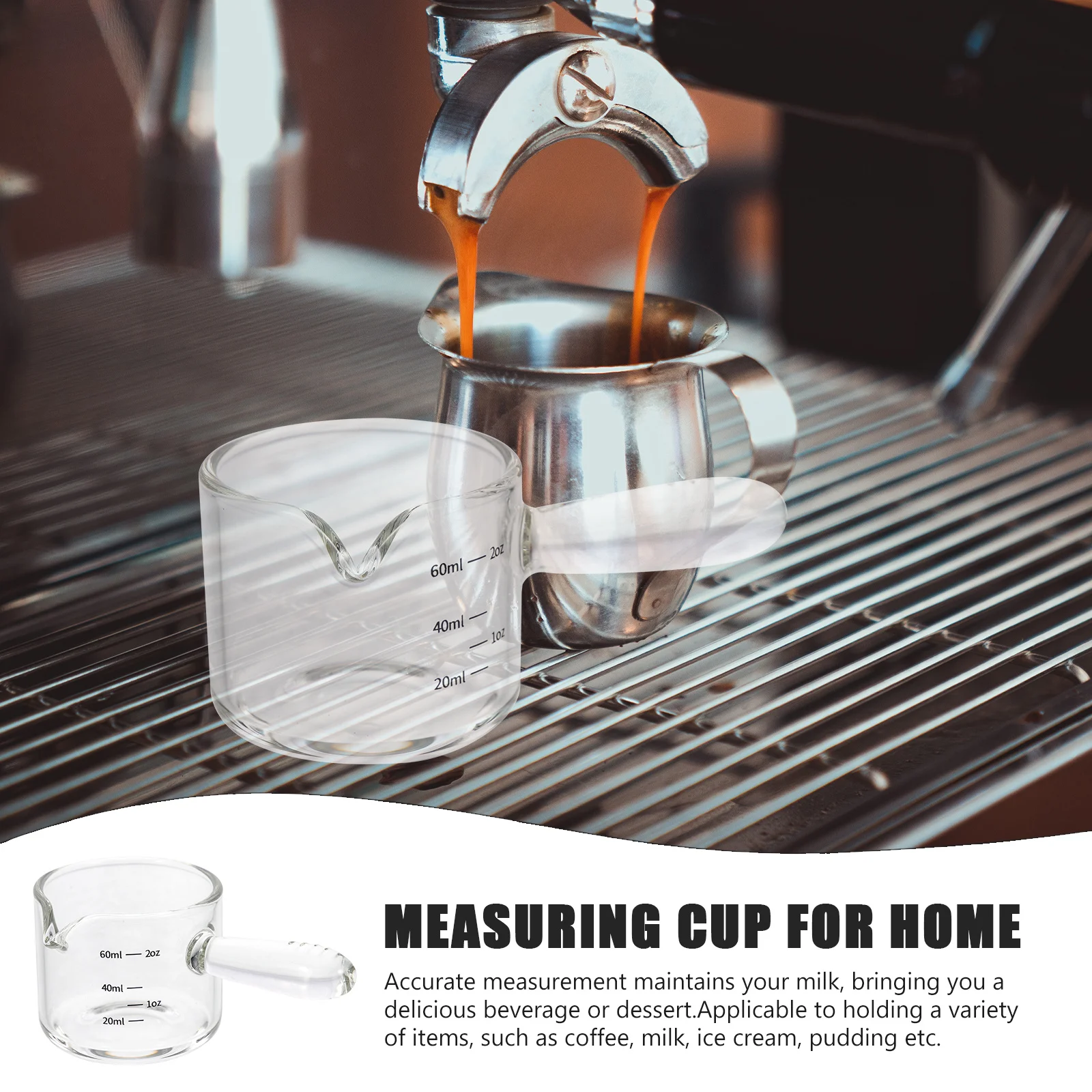 

Clear Milk Glass with Scale Precision Measuring Cup for Coffee Tea Latte Cappuccino Syrup Juice Multi Function Kitchen Tool