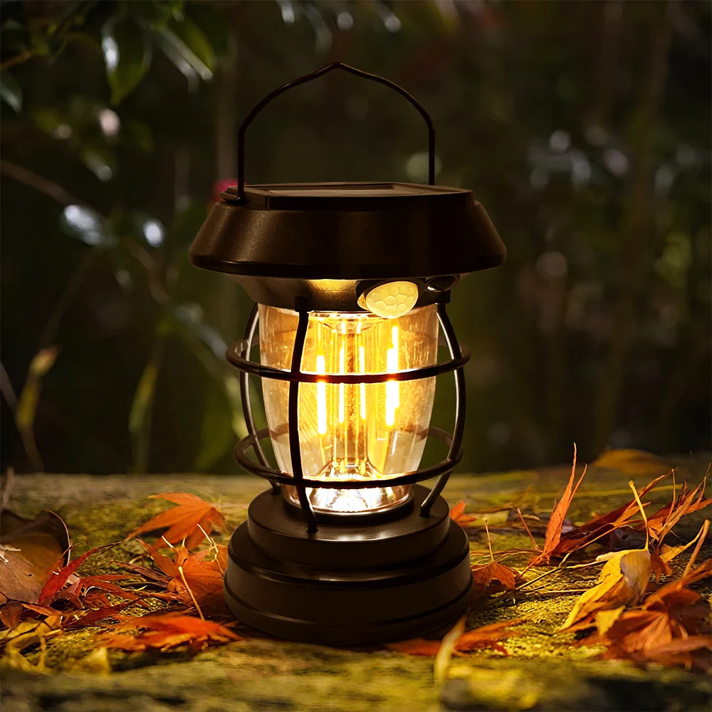 Solar Camping Lantern USB Rechargeable Dimmable Horse Camp Lamp IPX4 Waterproof Vintage Portable Tent Light for Outages Hiking