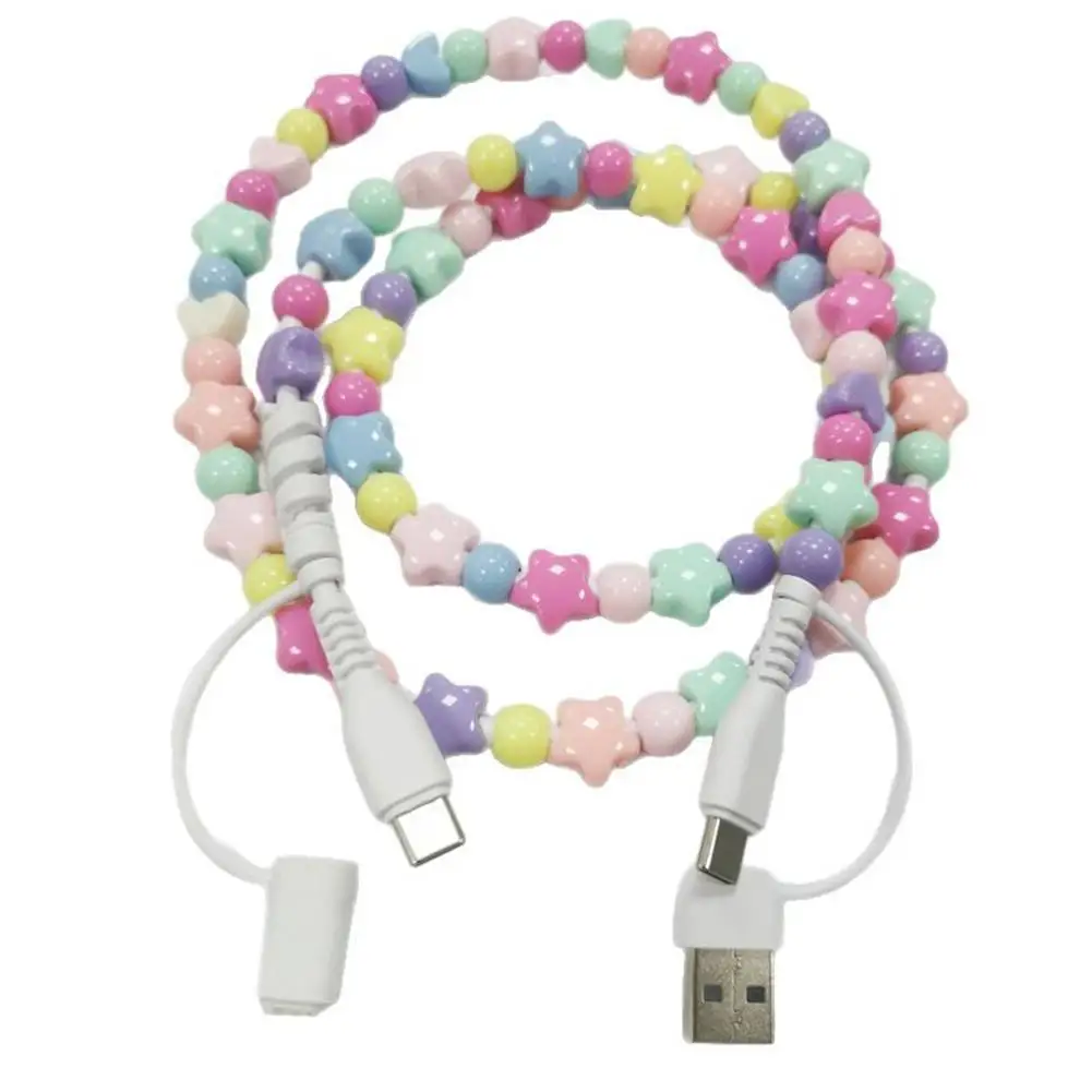 2 في 1 نجمة خماسية مطرز كابل شحن سريع آيفون عالية السرعة PD شحن سريع مزامنة البيانات الخرز كابل الهاتف Z4W0 #3