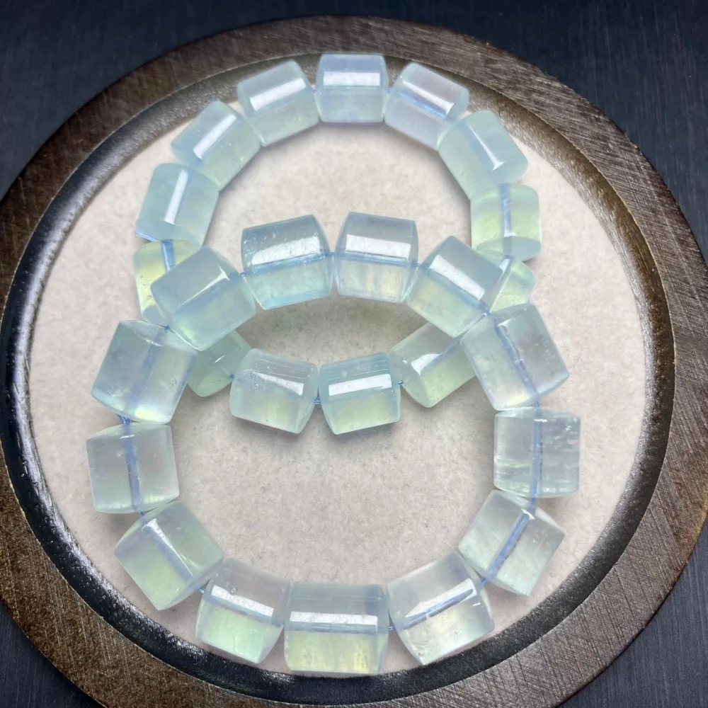 

Браслет из натурального аквамарина 12 мм, бусины-бочонки, модное ювелирное украшение, подарок для женщин