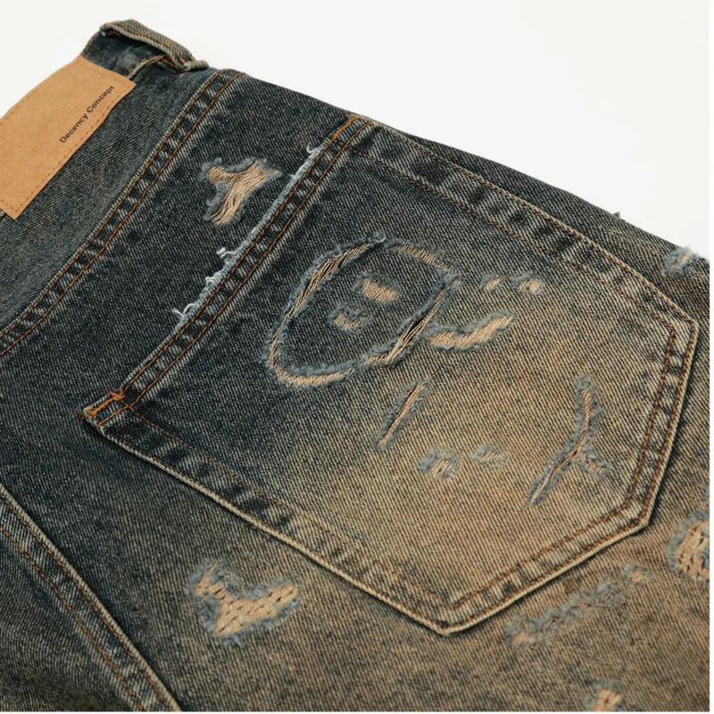 HKSH ربيع وصيف جديد الرجال فاسق الثقيلة شيك Ins ممزق الجينز المتعثرة الشارع الشهير الاتجاه غسلها فضفاض مستقيم الدينيم السراويل HK6489