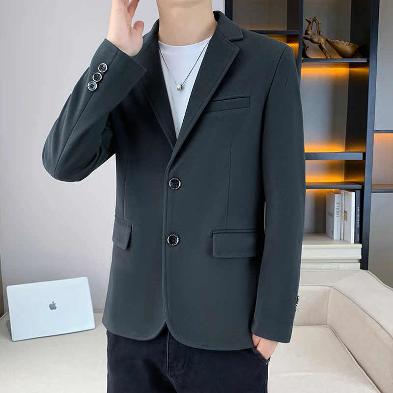 

Men Daily Essential Blazers Autumn Winter Black Red Khaki Gray Suit Jacket Business Casual Outfits Workwear Basic Coat Fashion