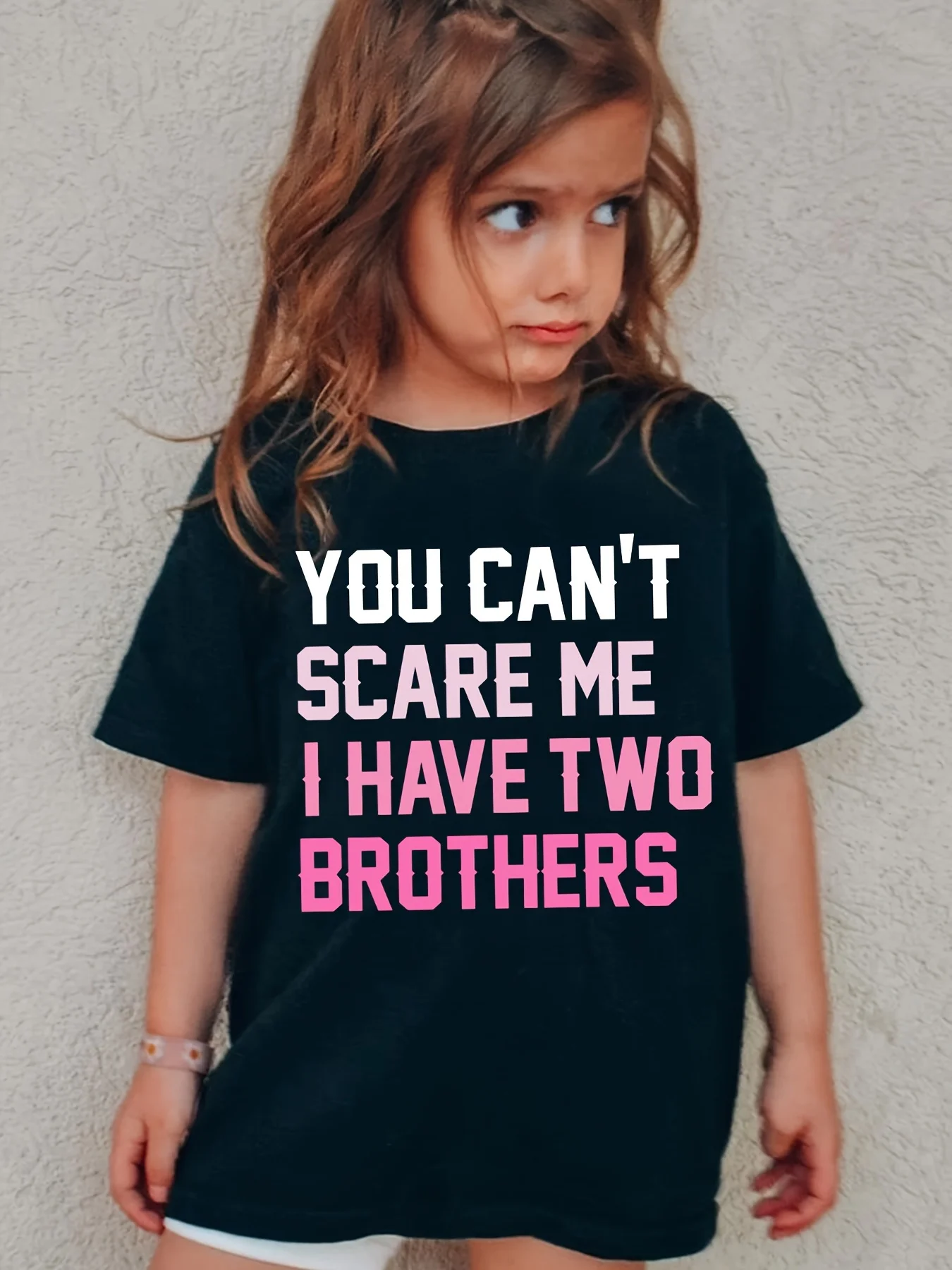 Summer Children's Fashion T-shirt You Can't Scare Me I Have Two Brothers Letter Printed Cute and Casual Parent Child Top