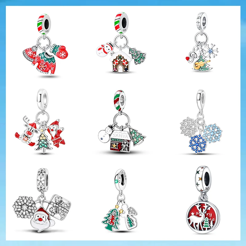 

Christmas New 925 Sterling Silver Santa Claus Christmas Tree Ski Boots Charm Beads Fit Brand Bracelet Fine Womens DIY Jewelry