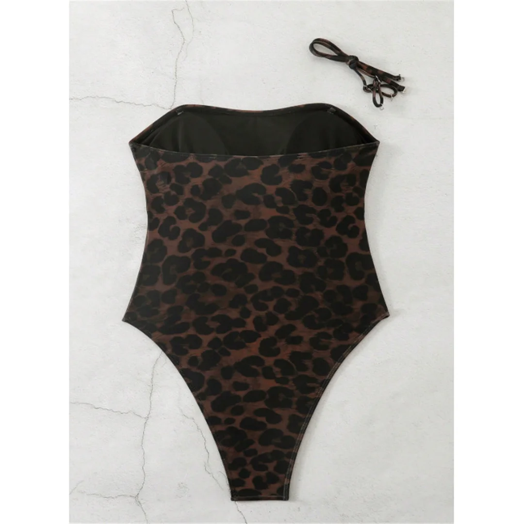 S - XL Neuer Bandeau-Badeanzug mit Leopardenmuster für Damen, einteiliger Badeanzug, weiblicher Monokini-Badeanzug mit hohem Beinausschnitt, Badeanzug, Schwimmanzug V8051 – Detail 6