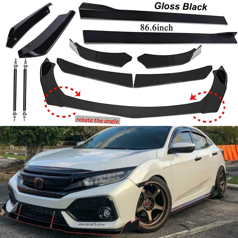 

Front Bumper Lip Spoiler Splitter 86.6" Side Skirt Rear For Honda Civic M+ United States