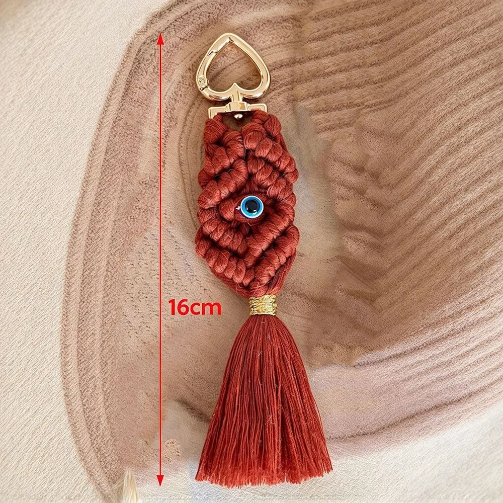 Lucky Eye Handwoven Macrame Keychain Cotton Vintage Bohemian Tassel Keychain Boho Keychain Women