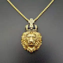 316L Stainless Steel Lion Animal Men crown corss Necklaces Chain Pendants Punk Rock Hip Hop Personality boy Jewelry