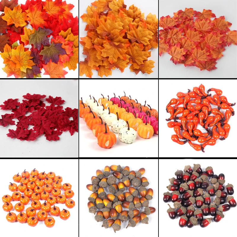 Artificial Maple Leaves Mini Pumpkin Pine Cones Acorns Thanksgiving Halloween Decoration Photography Props DIY Crafts