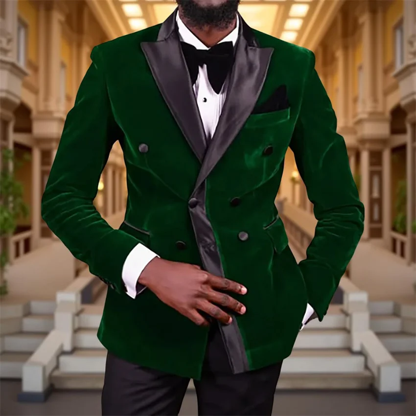 

Velvet Double Breasted Men Suits for Prom Party Two Pieces Wedding Groom Tuxedo Male Fashion Outfits Casual Suit Jacket Pants