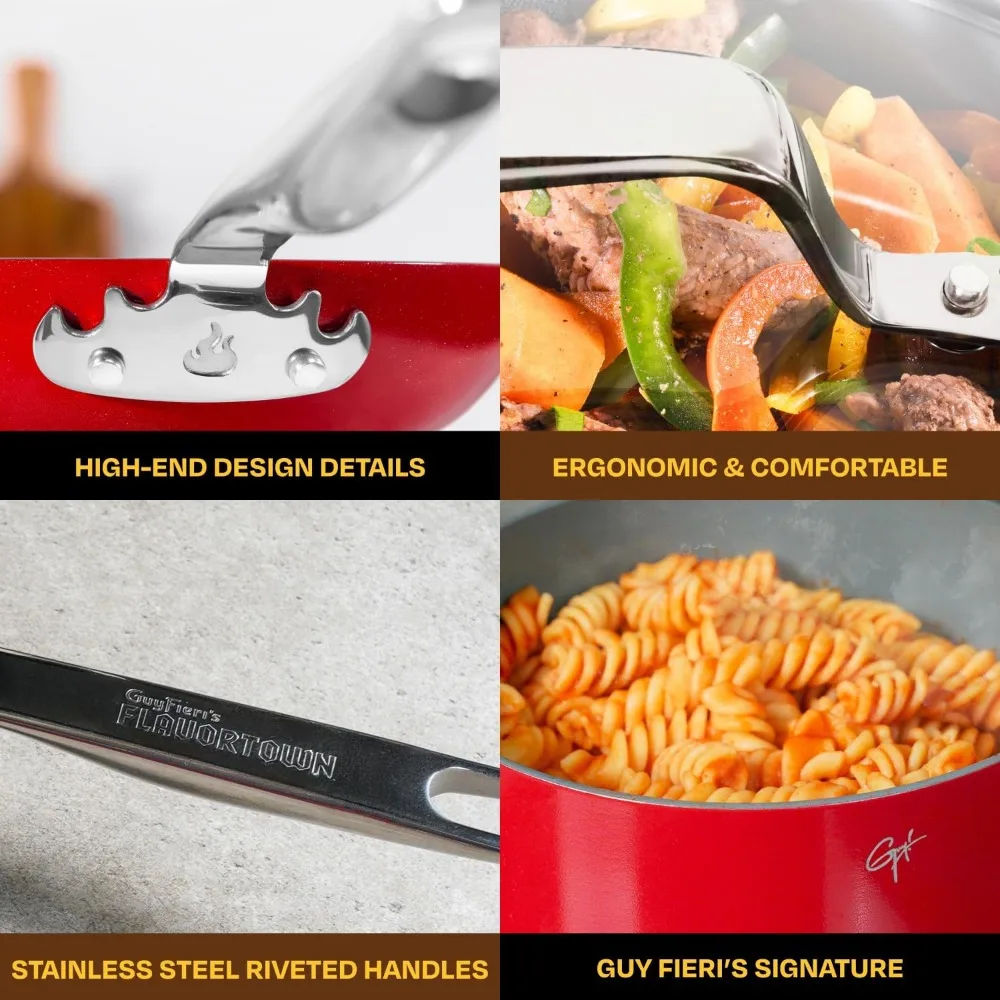 Guy Fieri's Flavortown 11-Piece Nonstick Cookware Set, Oven-Safe Ceramic Pots and Pans, PFAS, PTFE, and PFOA-Free for Cooking
