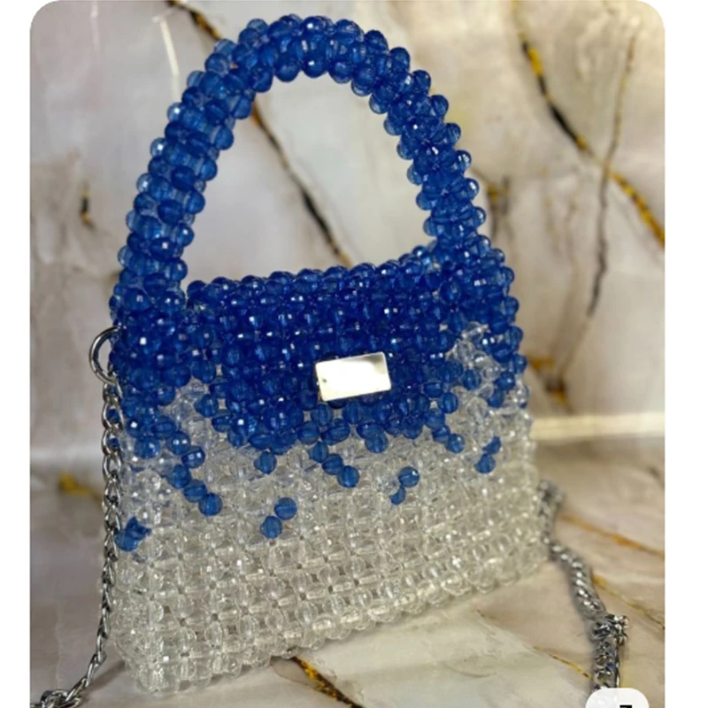 

Женская сумка ручной работы с градиентным дизайном, расшитая бисером, универсальная повседневная сумка через плечо с цепочкой через плечо для женщин, настраиваемая сумка