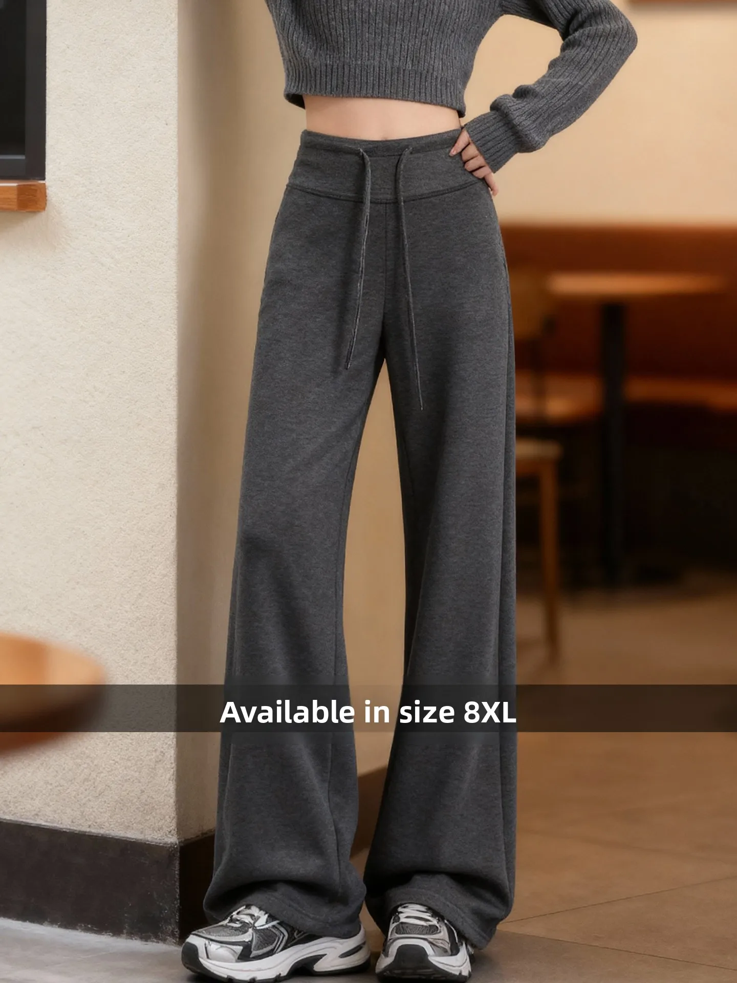 플러스 사이즈 여성용 미국식 딥 아이 마이크로 플레어 스포츠 팬츠 하이 웨이스트 스트링 요가 스트레이트 레그 벨 보트 스웨트팬츠