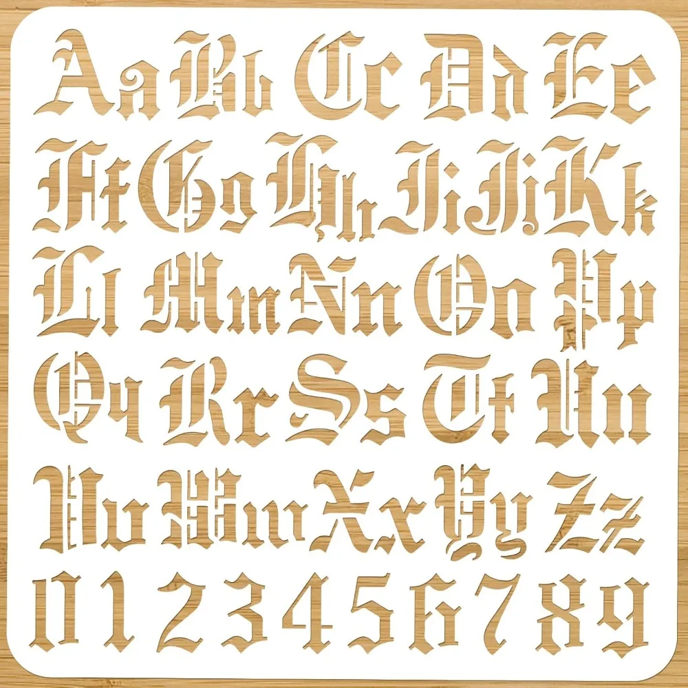 Gothic A to Z Alphabet Numbers Stencil, 11.81x11.81