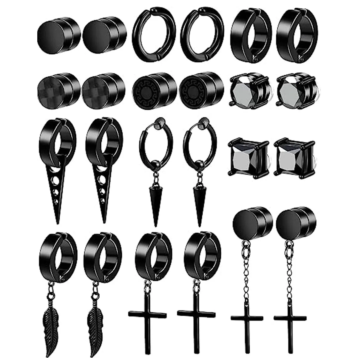 1/12 pairs Non-pierced Earrings Non-hole Classic Fake Hoop Earring Punk Without Piercing Black Ear Bone Buckle Ear Clips Jewelry