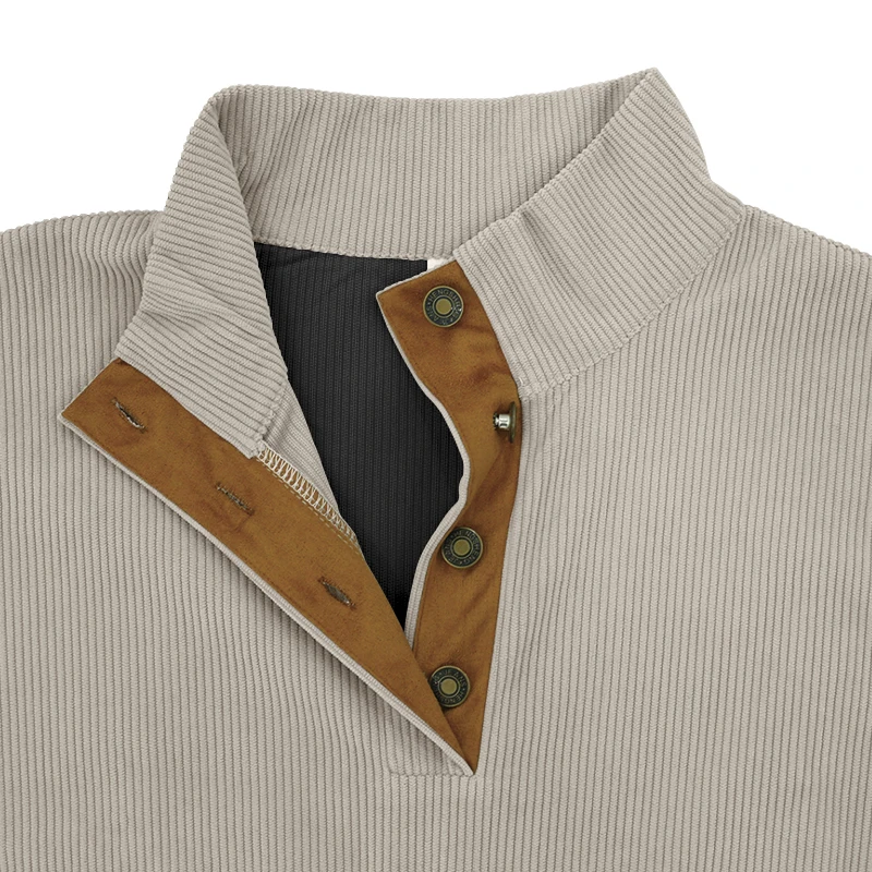 Men\'s fashion color matching top Corduroy comfortable Henry shirt with long sleeves suitable for autumn and winter fashiontravel