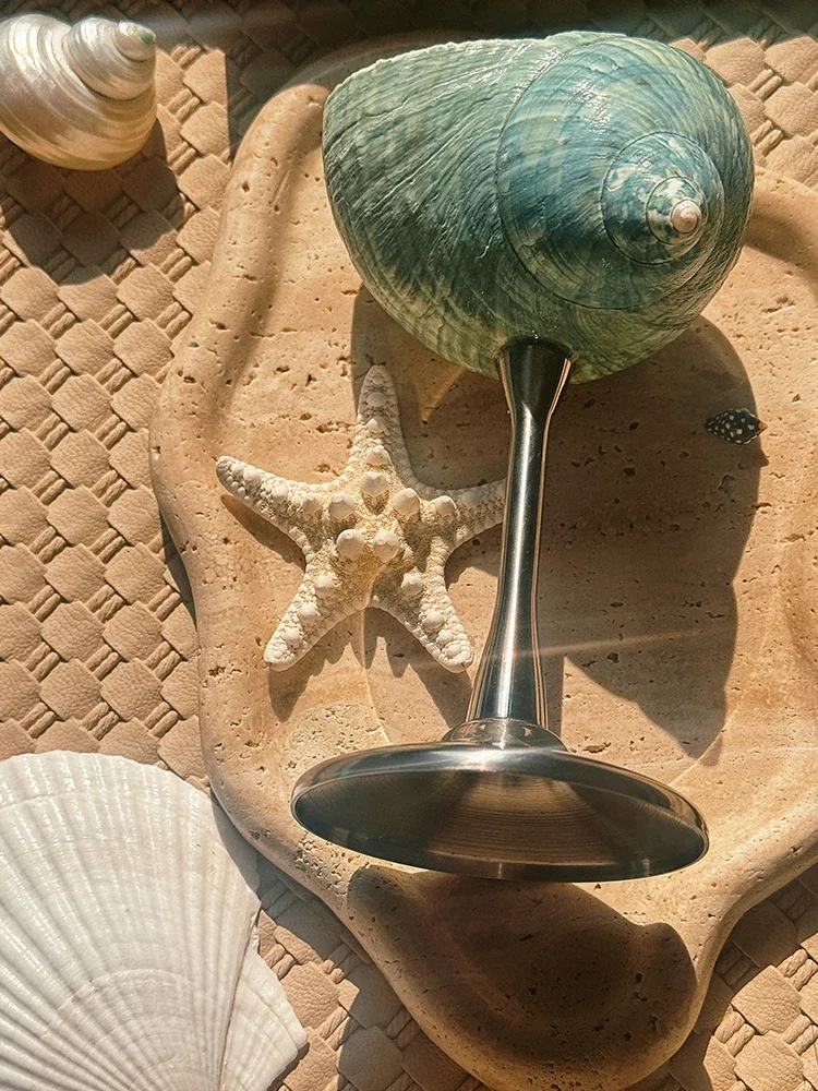 

Natural Green Sea Conch Chalice - Handcrafted Wabi-Sabi Shell Goblet, Nordic Coastal Wine Cup & Boho Table Decor Barware Set