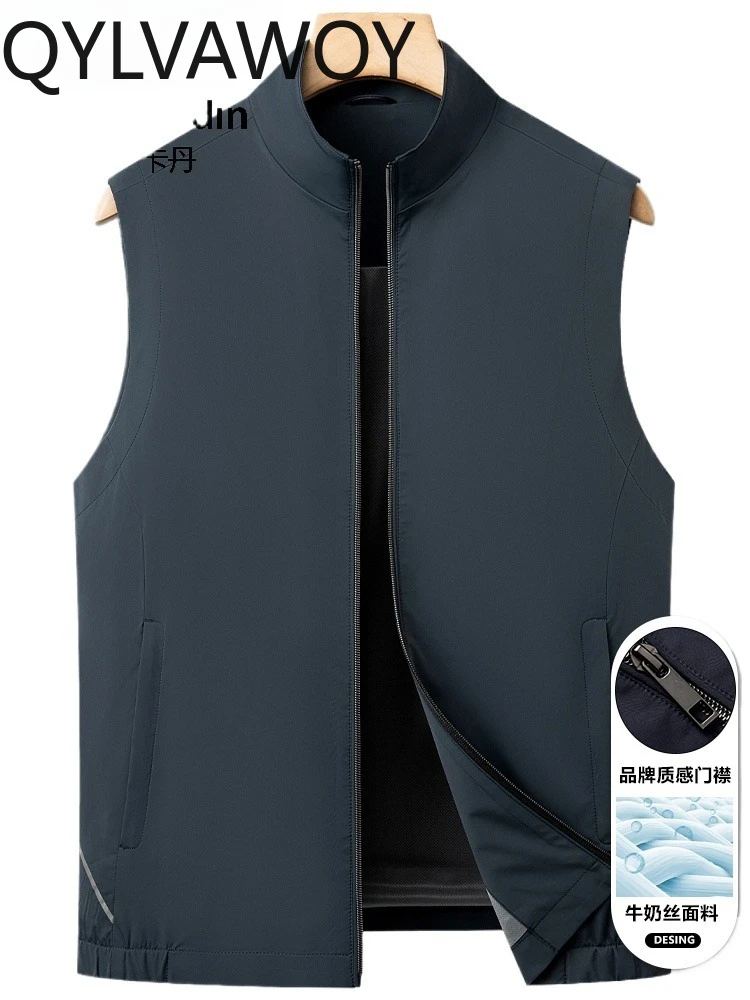 

QYLVAWOY Autumn New Milk Silk Vest Men's Outerwear Dad's Stand-Up Collar Waistcoat Casual Gilet Thin жилетка мужская LJ2707