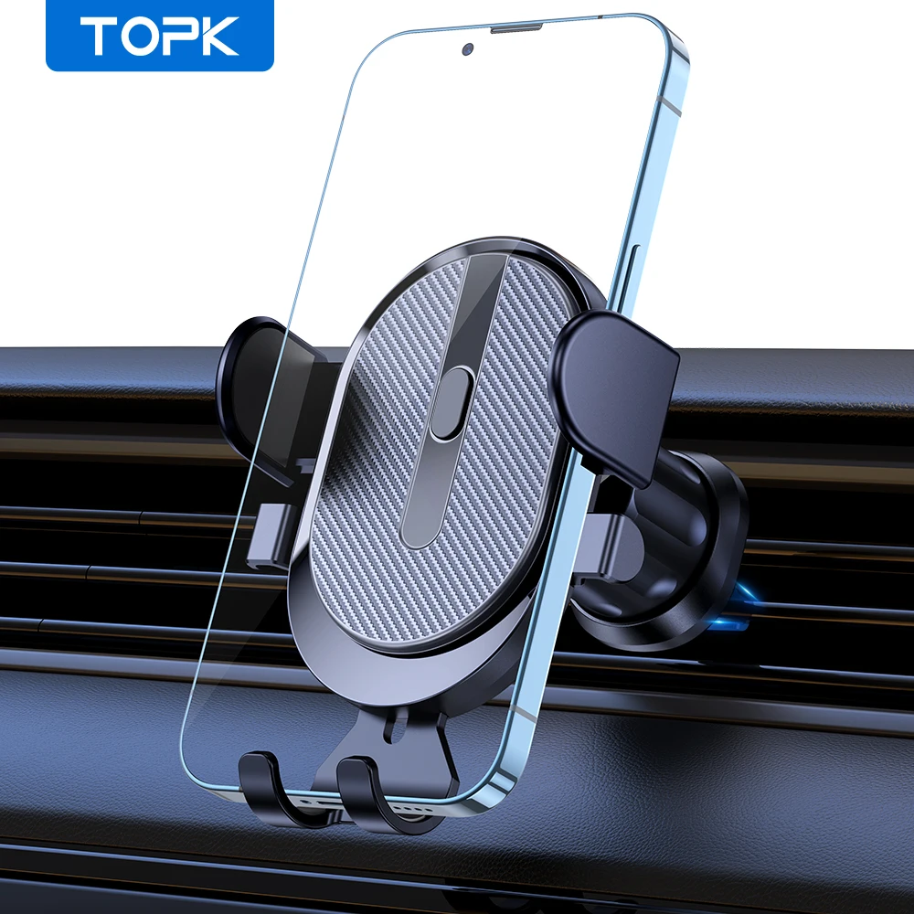 Car Phone Holder Mount, TOPK [2023 Upgrade Auto Locking] Universal Phone Holder with Hook Clip for Car Air Vent 