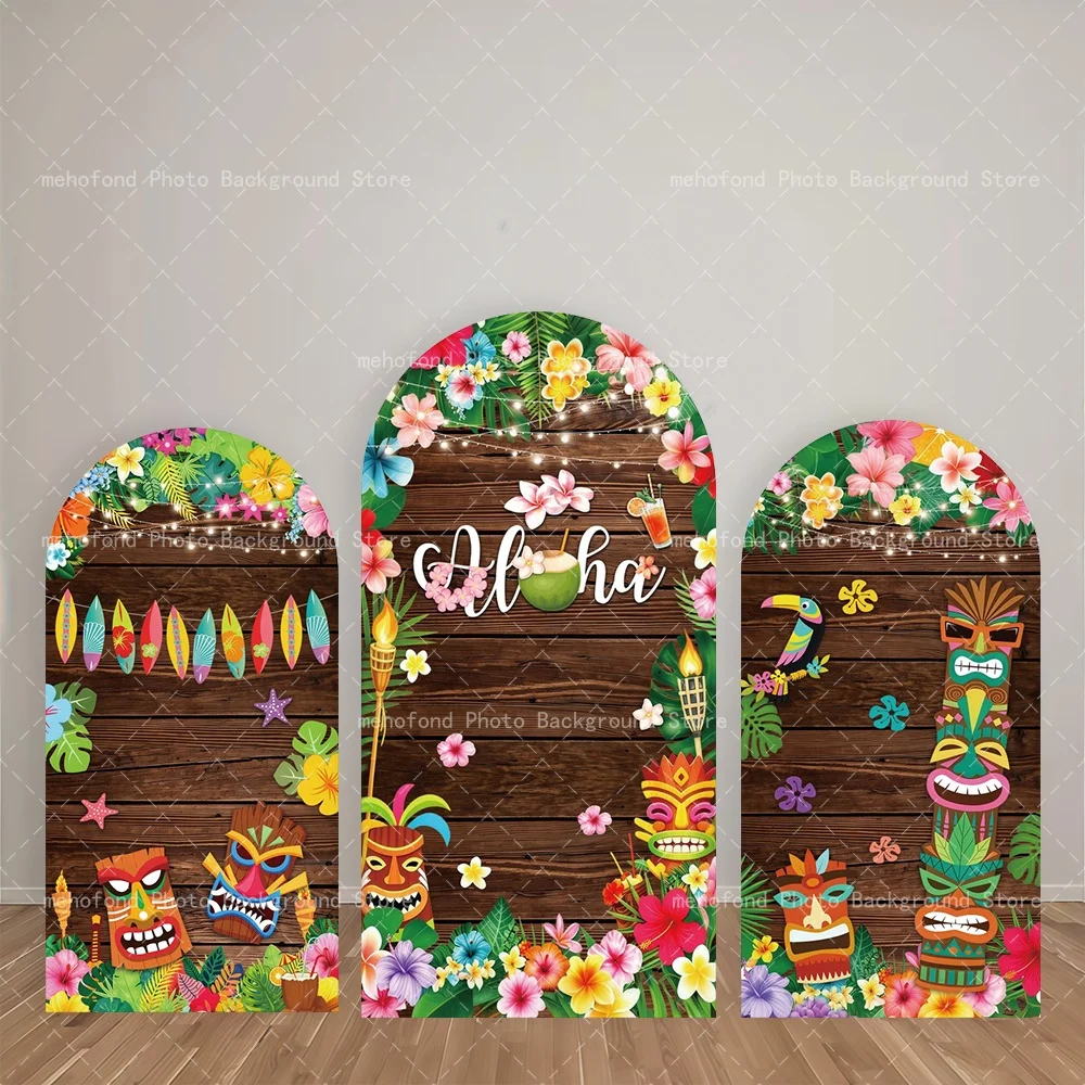 Mehofond - Fondo de Pantalla con Textura de Casa de Madera Tropical Colorida, Adornado con Flores de Hibisco y Hojas de Palma, con Temática de Fiesta de Piscina de Verano