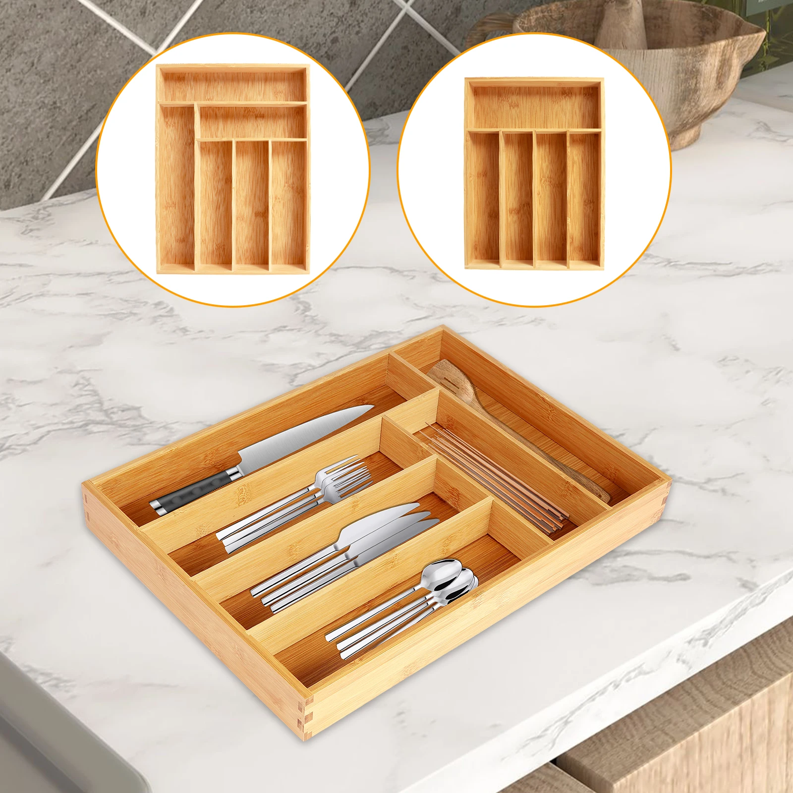 Bamboo Drawer Organizer Compartments Bamboo Drawer Box Divided Drawer Silverware Tray Kitchen Drawer Organizer Home Accessories