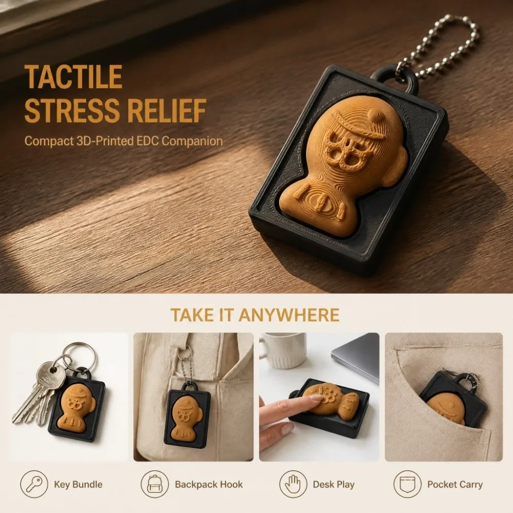3D Printed Taiyaki Clicker Keychain Portable Cute Stress Relief Button Satisfying Clicking Feedback Cartoon Style
