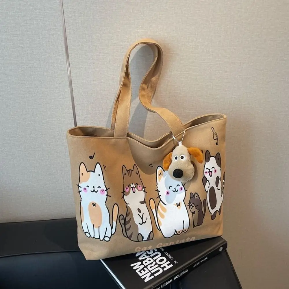 

Cute Canvas Bag for Women Large Capacity Versatile Shoulder Bag Casual Handbag Commuting Tote Bag Cat Shoulder Bag