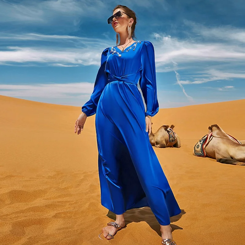 

Ba614 New Dream BlueDress Middle East Style Temperament Long Sleeve Dress