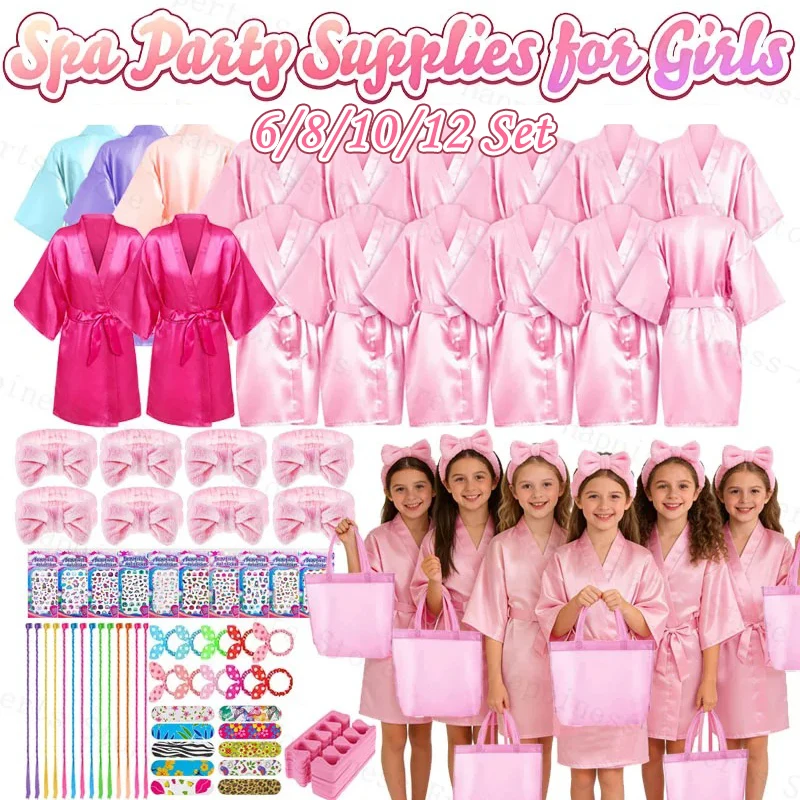 Conjunto de 6-12 Roupões de Cetim para Meninas, Artigos para Festa Spa, Kit Spa para Meninas, Roupões para Festa do Pijama, Lembrancinhas de Aniversário e Festa do Pijama