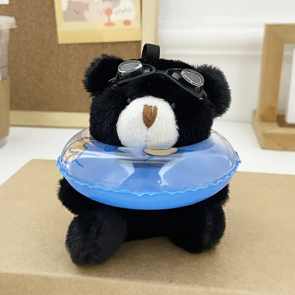 Lovely PVC Swimming Bear Keychain Stuffed Transparent Goggles Animal Pendant Cartoon Korean Style Plush Bear Key Ring Daily