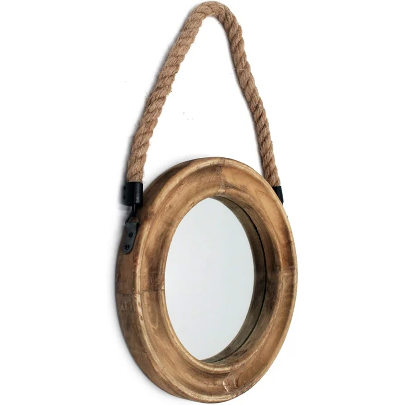 

Funly mee Rustic Round Decorative Mirror with Solid Wood Frame&Rope Hanging,Farmhouse Antique Wall Decor(Small 9.9X9.9in)