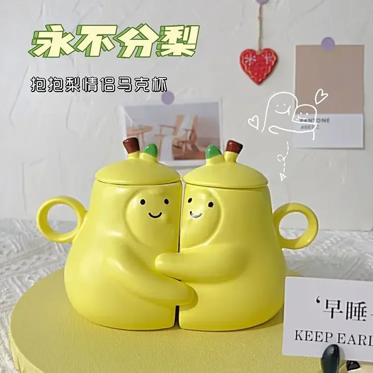 

Ins High Appearance Level Mug Ceramic Mug Kawaii Never Divide Pear Hugging Pear Couple Ceramic CupWater Cups