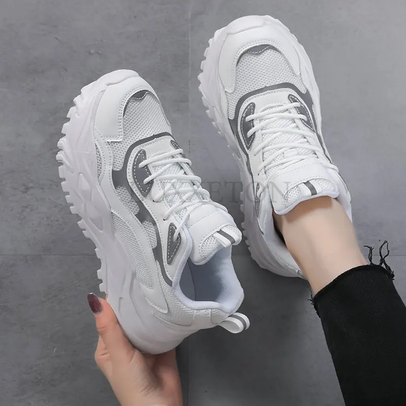 Platform Sneakers Women Light Breathable Shoes Plus Size 35-42 Casual Chunky Black Sneaker Woman White Vulcanized Shoes LUXXEON