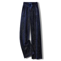 Pleuche Oversize Pants Spring Autumn Bright Silk Women High Waist Vintage Fashion Elastic Waist Loose Fleece Straight Trousers