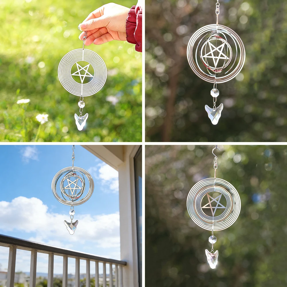 

Pentagram Metal Wind Spinner Hanging Ornament for Home Garden Decor Gift Gothic Style Keychain Backpack Charm Car Ornament