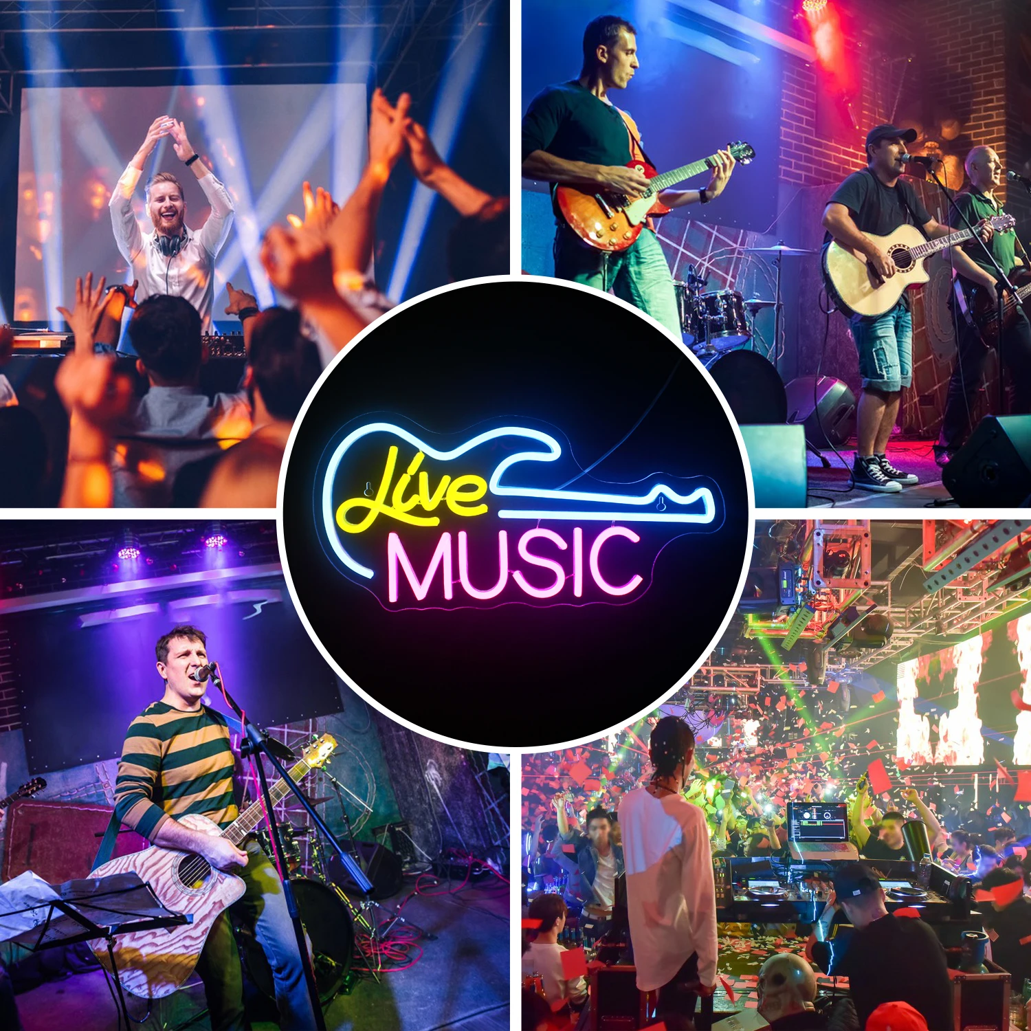 Live Music Led Neon Sign Guitar Music Room Wall Decor Muticolor Lamps For Room Bar Music Studio Party Club Decor Birthday Gifts