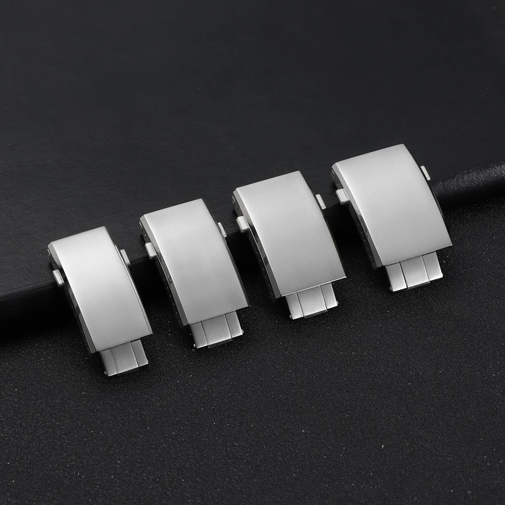 16mm 18mm 20mm 22mm Watch Buckle Silver Solid Stainless Steel Folding Safety Buckle Matte and Polished Double Push Watch Clasp