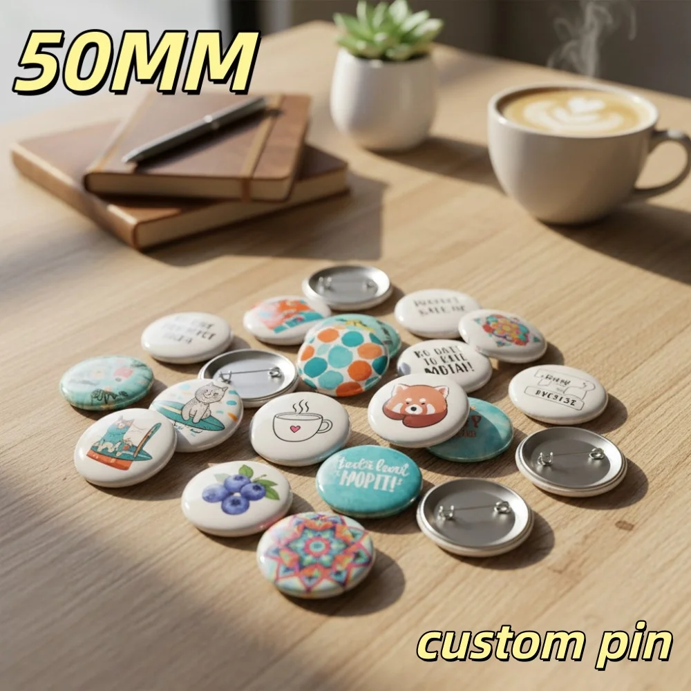 Custom Pin 50mm Personalized Tin Badge Customizable Motif Text Rigid For Easter Gift Craft Pouch Beret Embellishment Wholesale
