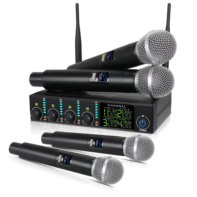 

Professional wireless microphone 4-channel UHF karaoke singing home entertainment performance dynamic handheld microphone