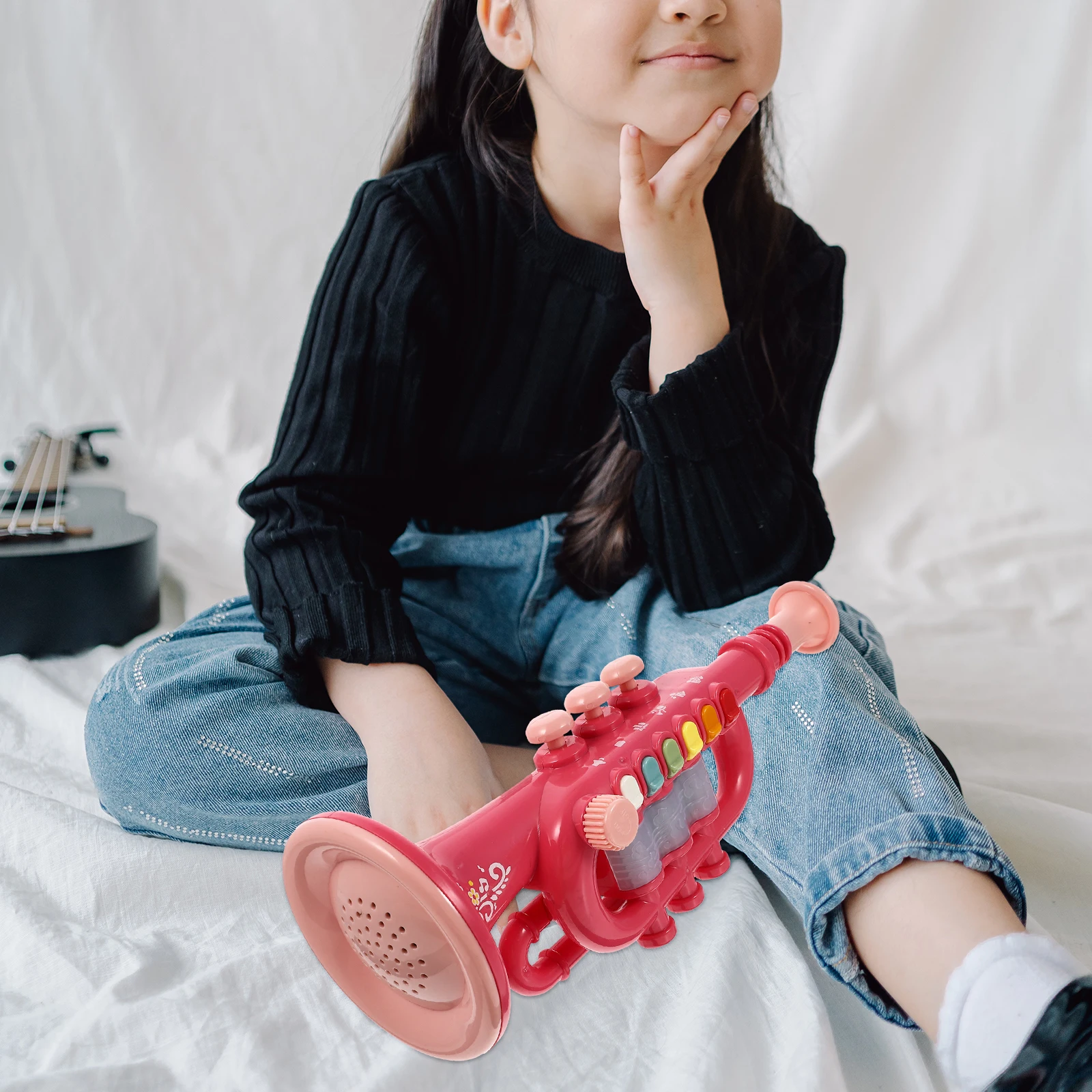 

1Set Plastic Simulation Trumpet Kids Musical Learning Plaything Creative Educational Horn Instrument For Children Wind Mini Blow