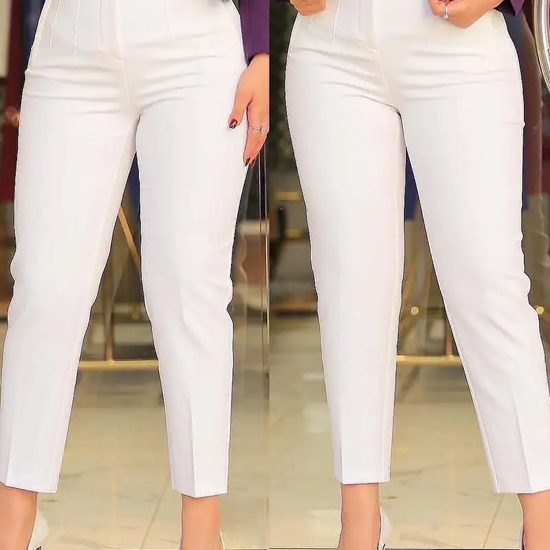 Pantalon de banlieue amincissant taille haute décontracté pour femmes, pantalon d'affaires à neuf pieds, pantalon Long pour dames