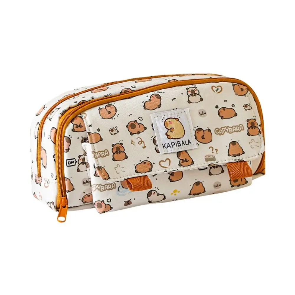 Multi Layer Capybara Stationery Bag Janpanese Canvas Large Capacity Capibara Pencil Bag Pencil Cases Cartoon Pen Pouch School