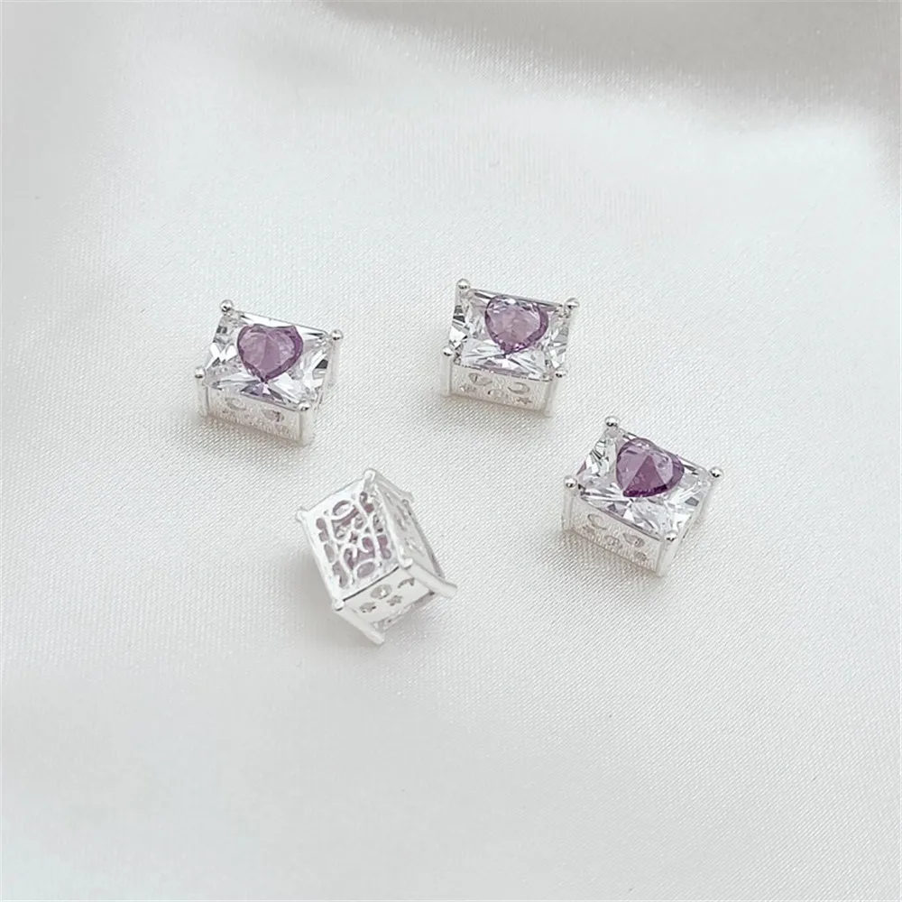 Silver 14K Gold Gun Black Zircon Heart Square Spacer Beads Handmade DIY Bracelet with Loose Beads Accessories view 5