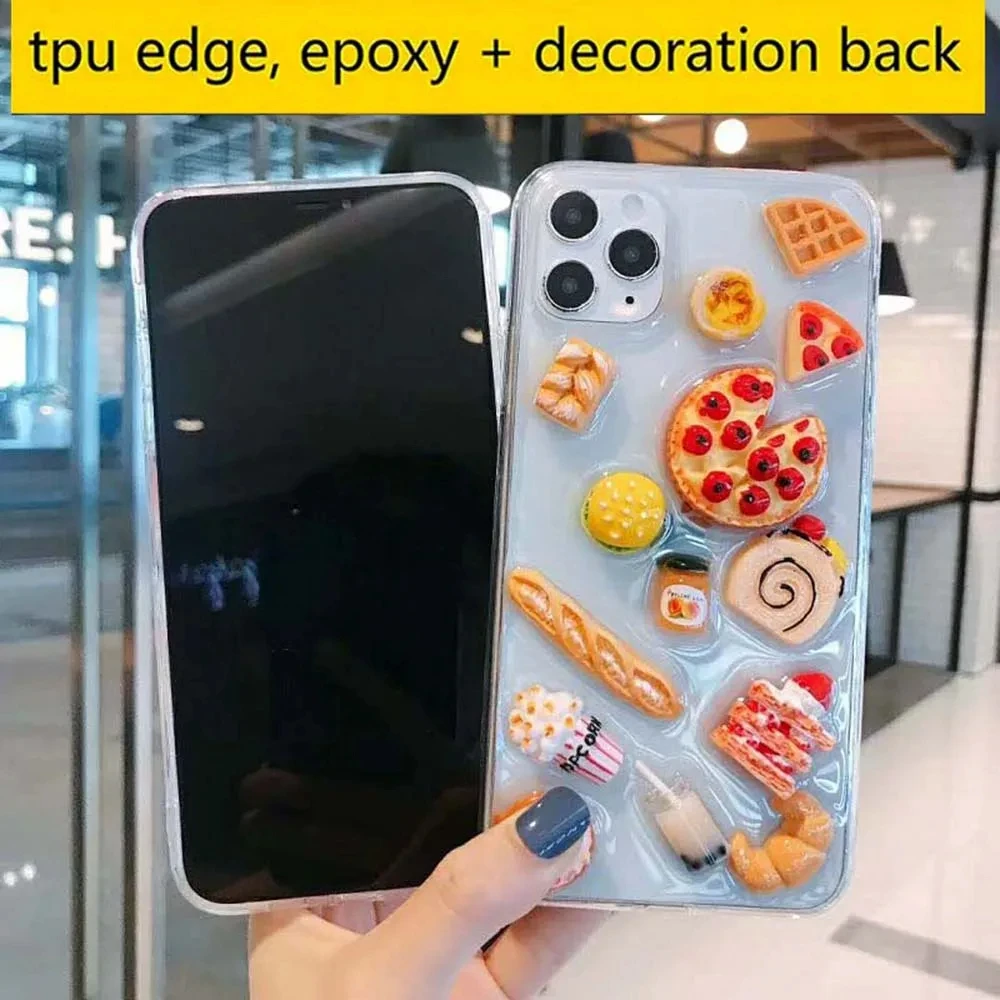 Soft Bread Cake Epoxy Phone Case For iPhone 16 15 14 13 Pro Max Mini 12 Plus X XR XS Max SE20 MiNi 3D Clear Cute Silicone Cover