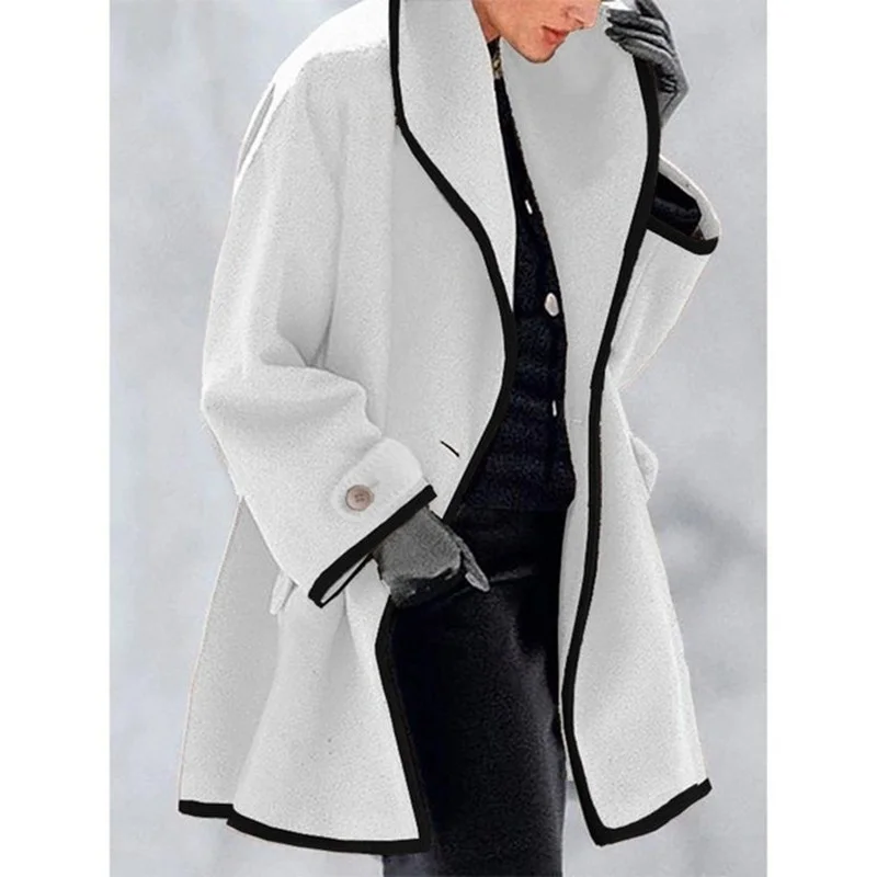 

2023 Women's Autumn and Winter New Multicolor Round Neck Loose Woolen Coat One Button Color Matching Long-sleeved Casual Jacket