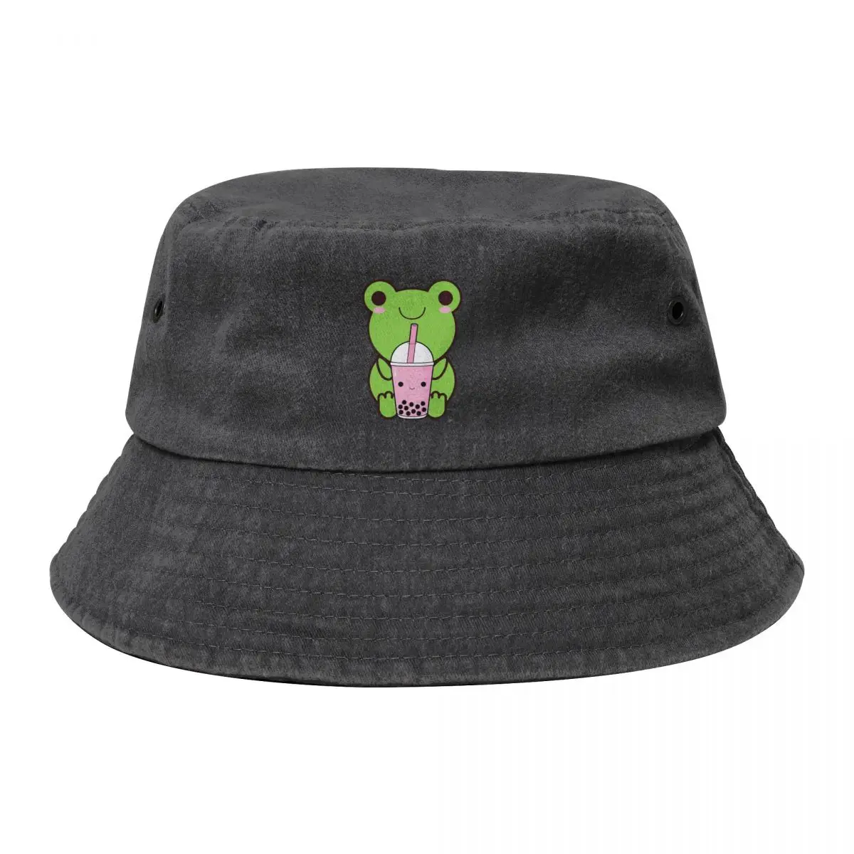 Cute Cartoon Kawaii Frog drinking Boba Tea adorable Boba animals aesthetic Tea Frog Froggy Chibi frog and mushroom Bucket Hat