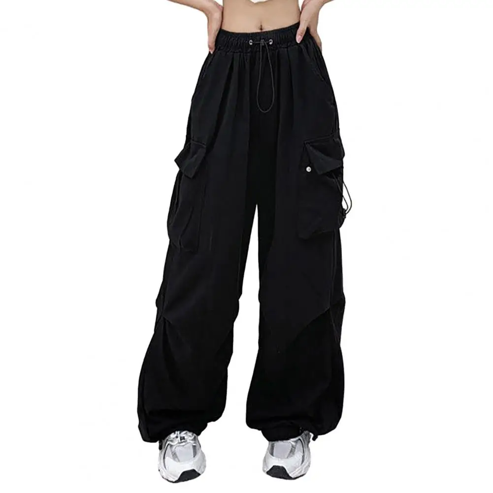 Cargo Pants High Waist Oversized Multi Pockets Quick Dry Drawstring Full Length Ankle-banded Hip Hop Streetwear Lady Trousers