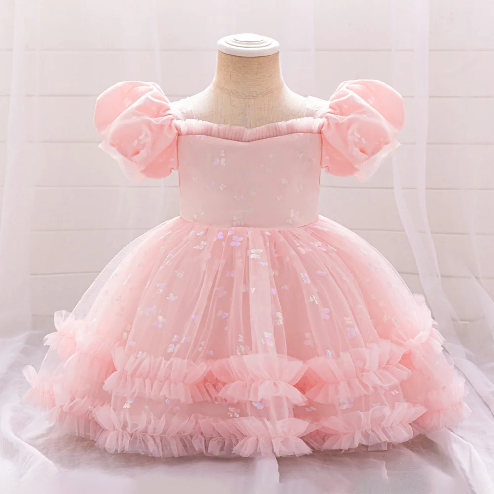 Toddler Ceremony 1st Birthday Tutu Dress For Baby Girl Clothes Short Sleeve Princess Dress Girls Dresses Lace Baptism Party Gown